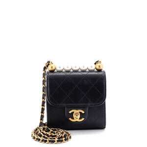 Chanel Mini Chic Pearls Flap Clutch with Chain Quilted Goatskin